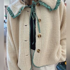 Cream Sherpa Jacket with Collar Accent